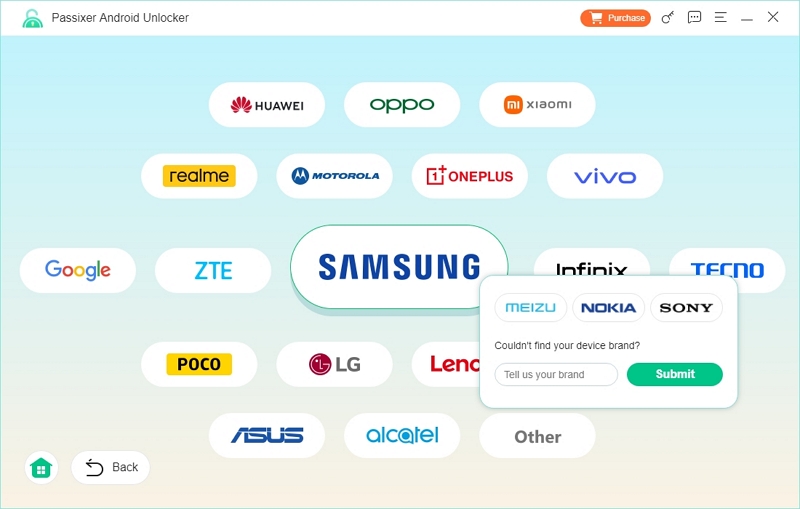 選擇手機品牌| Passixer Android Unlocker 使用者指南