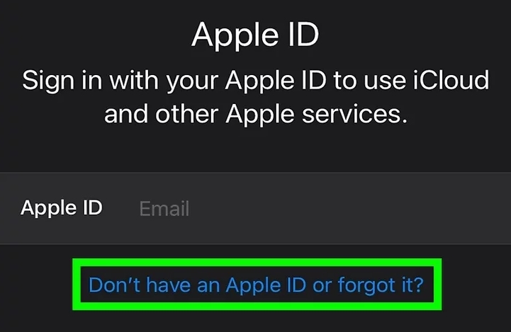 點擊沒有 Apple ID 或忘記了？ |帳戶不在該商店