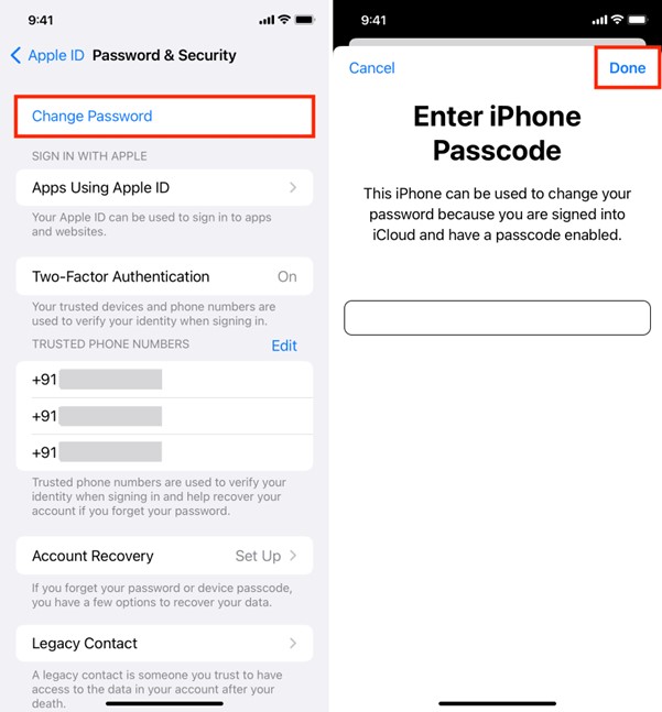 透過變更 Apple ID 密碼註銷 Apple ID 步驟 3